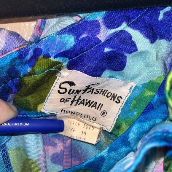 VTG 70’s Floral Hawaiian Ruffle Dress Sun Fashions Of Hawaii Honolulu Size 14 - Picture 5 of 10